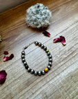 8 mm Sterling Silver Pearls bracelet with bumblebee jasper beads