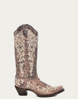 A1094 - WOMEN'S BONE COLOR FLORAL EMBROIDERY COWBOY BOOT