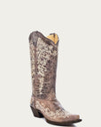 A1094 - WOMEN'S BONE COLOR FLORAL EMBROIDERY COWBOY BOOT