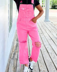 Hot Pink Distressed Overalls