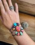 Cuff Bracelet - Mix Stone turquoise and Shell & Sterling Silver