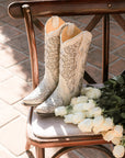 A3322 - WOMEN'S WHITE GLITTERED INLAY AND CRYSTALS SNIP TOE WEDDING COWBOY BOOT