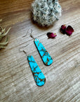 Turquoise block white tear drop earrings
