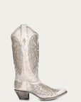 A3571 - WOMEN'S GLITTER INLAY CROSS AND WINGS EMBROIDERY WHITE SNIP TOE COWBOY BOOT