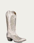 A3571 - WOMEN'S GLITTER INLAY CROSS AND WINGS EMBROIDERY WHITE SNIP TOE COWBOY BOOT