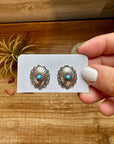 Oval stud earrings with Kingman turquoise - sterling silver