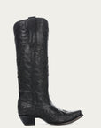 A4047 - WOMEN'S BLACK EAGLE EMBROIDERY VINTAGE BLACK GOAT TALL TOP SNIP TOE COWBOY BOOT