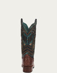 A4059 - WOMEN'S TURQUOISE EMBROIDERY, STUDED WITH WOVEN DETAIL BROWN OSTRICH SQUARE TOE RODEO BOOT