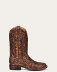 A4173 - MEN'S ALLIGATOR INLAY AND EMBROIDERY WIDE SQUARE TOE BROWN COWBOY BOOT
