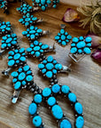 Complete Squash Blossom Set – Kingman Turquoise – Sterling Silver – Navajo Made by Wilson Dawes