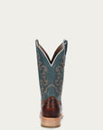 A4262 - MEN'S BLUE AND HONEY EMBROIDERY WIDE SQUARE TOE RODEO COWBOY BOOT
