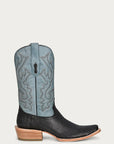 A4288 - MEN'S EMBROIDERY SHAFT GENUINE BLACK PYTHON VAMP NARROW SQUARE TOE BLUE COWBOY BOOT
