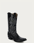 A4643 - MEN'S BLACK PYTHON EMBROIDERY SNIP TOE COWBOY BOOT