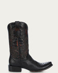 A4647 - MEN'S EMBROIDERY HONEY COWHIDE SHAFT BLACK PYTHON NARROW SQUARE TOE COWBOY BOOT