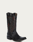 A4647 - MEN'S EMBROIDERY HONEY COWHIDE SHAFT BLACK PYTHON NARROW SQUARE TOE COWBOY BOOT