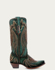A4714 - WOMEN'S OVERLAY EMBROIDERY AND STUDS GREEN SNIP TOE COWBOY BOOTS