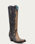 A4715 - WOMEN'S GENUINE FULL PYTHON SADDLE/ BLUE TALL TOP SNIP TOE COWBOY BOOT