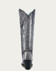 A4716 - WOMEN'S GENUINE FULL PYTHON BLACK AND SILVER TALL TOP SNIP TOE COWBOY BOOT