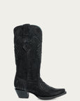 A4729 - WOMEN'S OVERLAY EMBROIDERY AND STUDS BLACK SNIP TOE COWBOY BOOTS