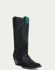 A4729 - WOMEN'S OVERLAY EMBROIDERY AND STUDS BLACK SNIP TOE COWBOY BOOTS