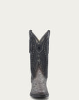 A4735 - MEN'S NATURAL PYTHON OVERLAY, EMBROIDERY AND WOVEN DETAIL BLACK SNIP TOE COWBOY BOOT