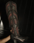 A4737 - WOMEN'S RED EMBROIDERY WOVEN J TOE BLACK COWBOY BOOT