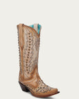 A4740 - WOMEN'S EMBROIDERY OVERLAY AND STUDS WING TIP SAND SNIP TOE COWBOY BOOT
