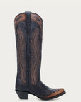 A4767 - WOMEN'S HONEY FEATHER EMBROIDERY WITH CRACKLED OVERLAY AND STUDS BLACK SNIP TOE COWBOY BOOT