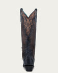 A4767 - WOMEN'S HONEY FEATHER EMBROIDERY WITH CRACKLED OVERLAY AND STUDS BLACK SNIP TOE COWBOY BOOT