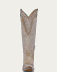 A4768 - WOMEN'S FEATHER EMBROIDERY WITH CRACKLED OVERLAY AND STUDS SAND SNIP TOE COWBOY BOOT