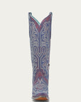 A4772 - WOMEN'S BLUE AND WHITE CHAMELEON EFFECT EMBROIDERY AND CRYSTALS RED TALL TOP SNIP TOE COWBOY BOOT