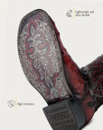 A4776 - MEN'S BLACK EMBROIDERY AND OVERLAY RED OSTRICH WIDE SQUARE TOE COWBOY BOOT