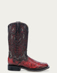 A4776 - MEN'S BLACK EMBROIDERY AND OVERLAY RED OSTRICH WIDE SQUARE TOE COWBOY BOOT