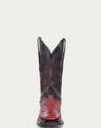 A4776 - MEN'S BLACK EMBROIDERY AND OVERLAY RED OSTRICH WIDE SQUARE TOE COWBOY BOOT