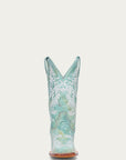 A4785 - WOMEN'S GLOW IN THE DARK WHITE FEATHERED FLORAL EMBROIDERY TURQUOISE SQUARE TOE COWBOY BOOT
