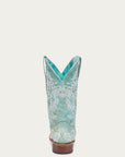 A4785 - WOMEN'S GLOW IN THE DARK WHITE FEATHERED FLORAL EMBROIDERY TURQUOISE SQUARE TOE COWBOY BOOT