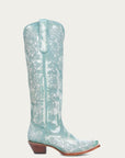A4787 - WOMEN'S FLORAL EMBROIDERY FADED TURQUOISE SNIP TOE TALL TOP COWBOY BOOT