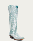 A4787 - WOMEN'S FLORAL EMBROIDERY FADED TURQUOISE SNIP TOE TALL TOP COWBOY BOOT