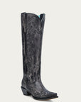 A4788 - WOMEN'S FLORAL EMBROIDERY BLACK SNIP TOE TALL TOP COWBOY BOOT