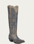 A4790 - WOMEN'S TAUPE FLORAL EMBROIDERY SNIP TOE TALL TOP COWBOY BOOT