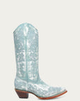 A4799 - WOMEN'S FLORAL EMBROIDERY FADED TURQUOISE SNIP TOE COWBOY BOOT