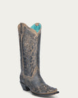 A4802 - WOMEN'S TAUPE FLORAL EMBROIDERY SNIP TOE COWBOY BOOT
