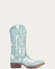 A4804 - WOMEN'S FLORAL EMBROIDERY FADED TURQUOISE SQUARE TOE COWBOY BOOT