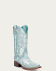 A4804 - WOMEN'S FLORAL EMBROIDERY FADED TURQUOISE SQUARE TOE COWBOY BOOT