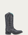 A4805 - WOMEN'S BLACK FLORAL EMBROIDERY SQUARE TOE COWBOY BOOT