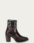 A4828 - WOMEN'S BLACKED HONEY OVERLAY EMBROIDERY AND STUDS BLACK ANKLE NARROW SQUARE TOE COWBOY BOOT