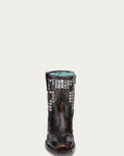 A4828 - WOMEN'S BLACKED HONEY OVERLAY EMBROIDERY AND STUDS BLACK ANKLE NARROW SQUARE TOE COWBOY BOOT