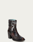 A4828 - WOMEN'S BLACKED HONEY OVERLAY EMBROIDERY AND STUDS BLACK ANKLE NARROW SQUARE TOE COWBOY BOOT