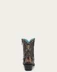 A4829 - WOMEN'S BONE OVERLAY, EMBROIDERY AND STUDS BLACK SNIP TOE ANKLE COWBOY BOOT