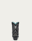 A4831 - WOMEN'S STUDED OVERLAY AND EMBROIDERY BLACK AND RED ANKLE SNIP TOE COWBOY BOOT WITH RUBBER SOLE